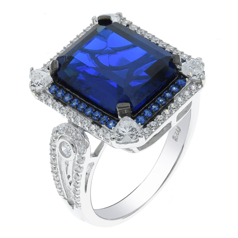 Women Ring With Shining Emerald Cut Blue Nano