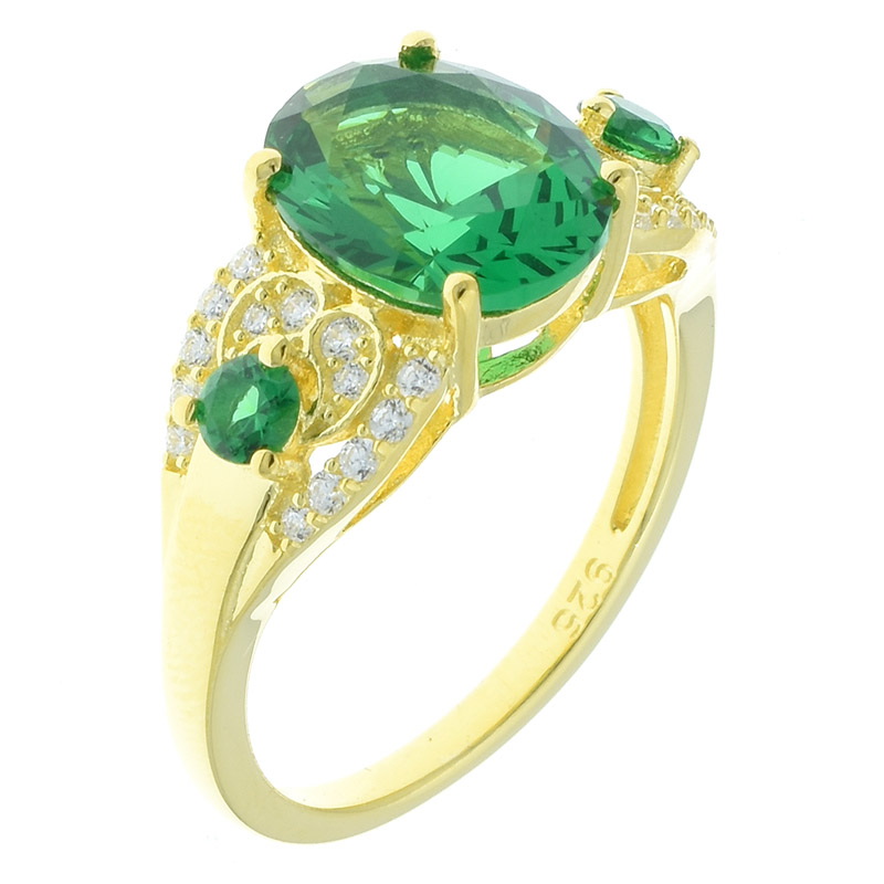 Women Gold Plated Jewelry Ring With Green Nano