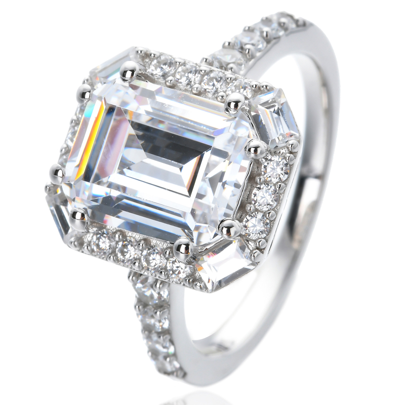 Sterling Silver emerald cut white cz wedding ring