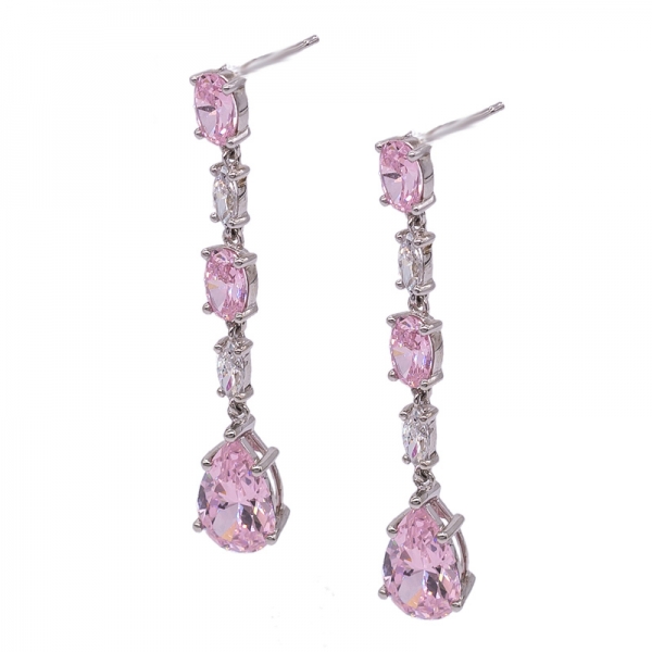 Lange Ohrringe aus rosa Tropfen in 925er Sterlingsilber 