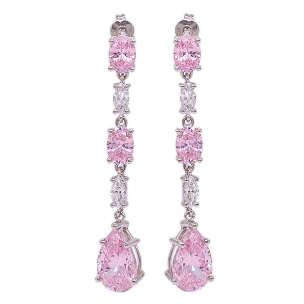 Lange Ohrringe aus rosa Tropfen in 925er Sterlingsilber 