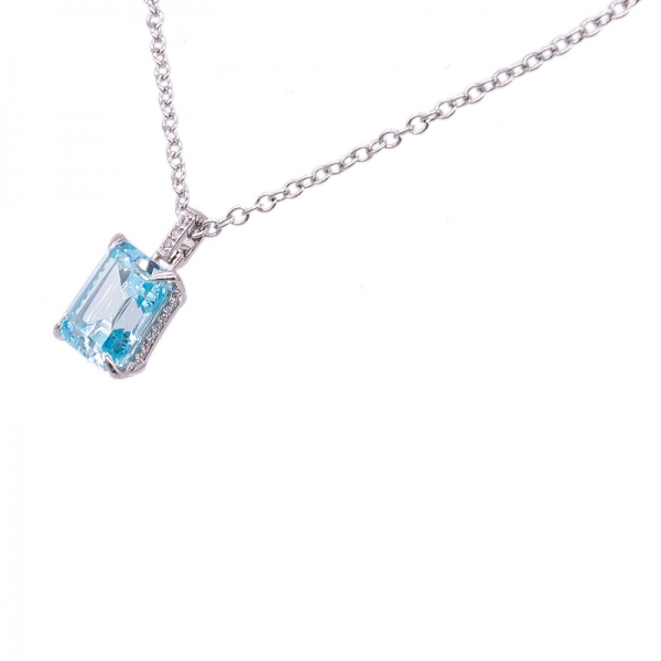 925 Sterling Silber Halskette mit Smaragd Schliff Aqua cz 