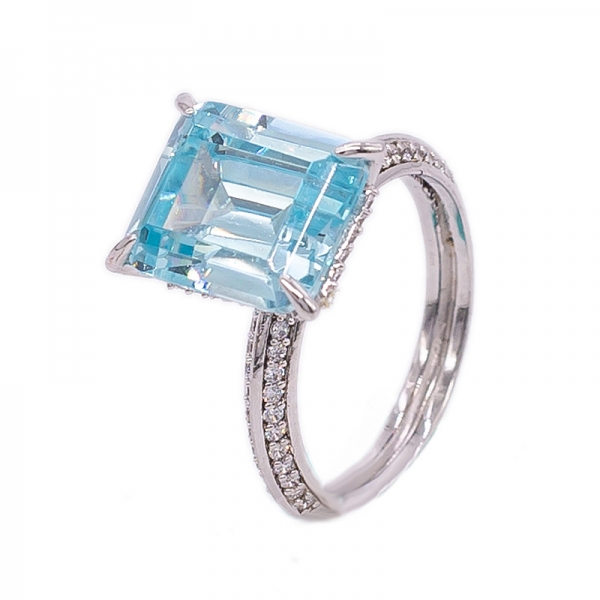 925 Sterling Silber Ring mit brillantem Smaragdschliff Aqua cz 