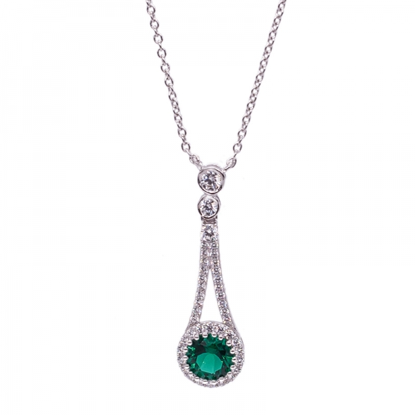 925 Silber rhodiniert Halskette mit runder Form grün nano 