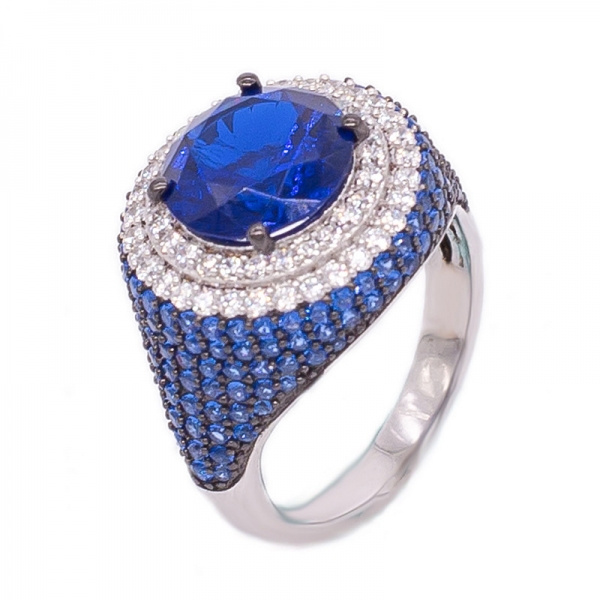 925 spektakuläre runde blaue Nano Silberring 