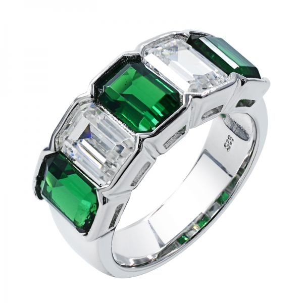 925er Ring mit Baguette-Form Smaragdschliff cz 