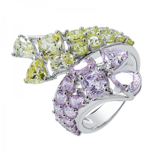 925 Sterling Silber Ring mit Diamant rosa und Diamant gelb cz 