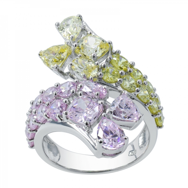 925 Sterling Silber Ring mit Diamant rosa und Diamant gelb cz 