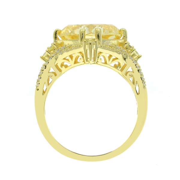925 modische Kissen Diamant gelb CZ Ring 