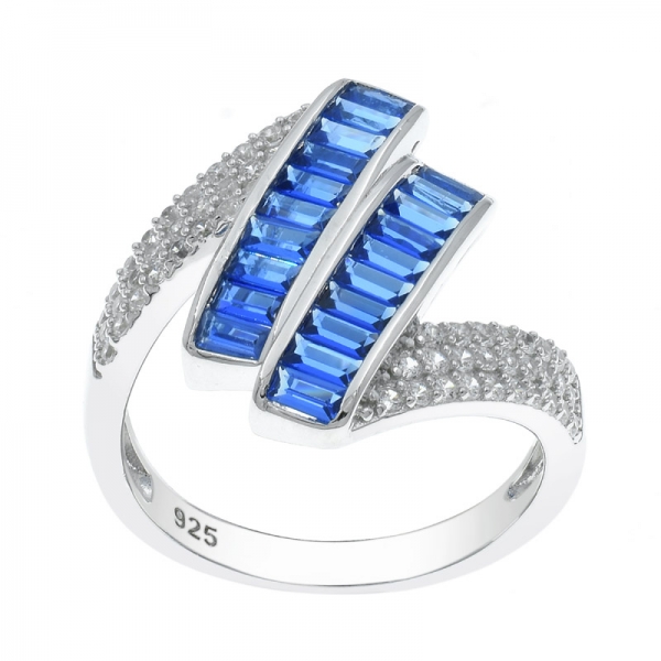 925er Silberring mit zwei Reihen blauem Nano 