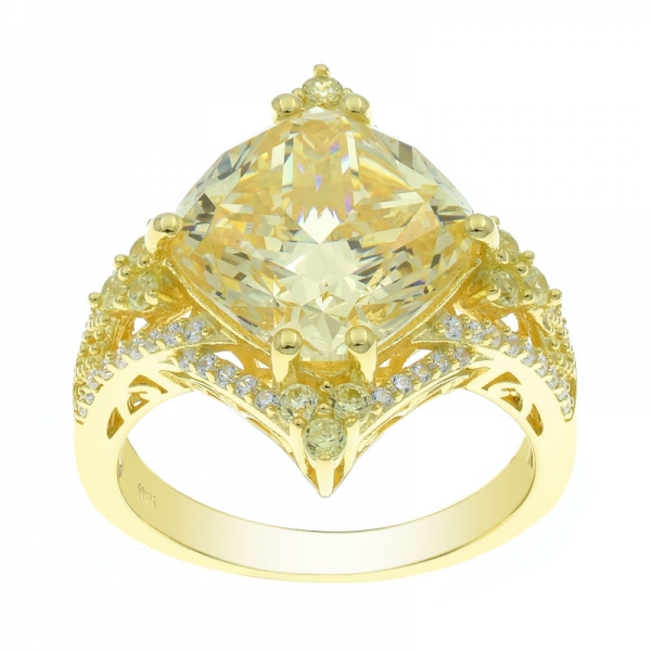 925 modische Kissen Diamant gelb CZ Ring 