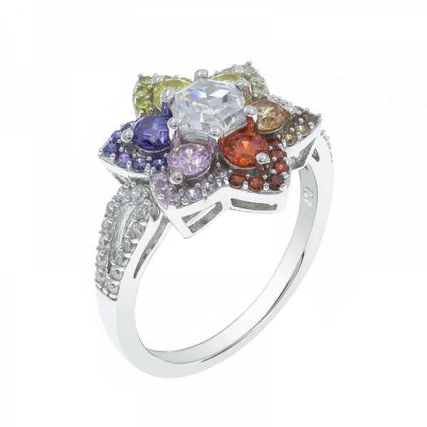 925er Silber Regenbogen Farbe Steine ​​Blumenring 