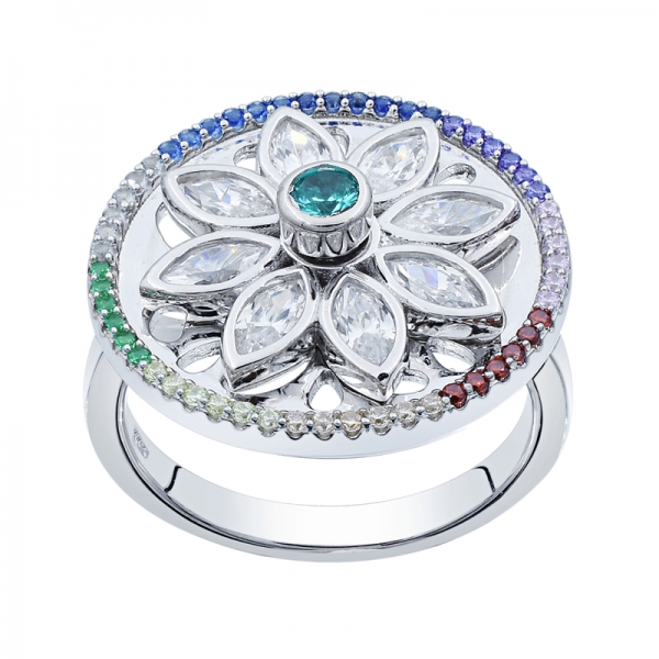 925 Blumen spinnender silberner Ring für Damen 