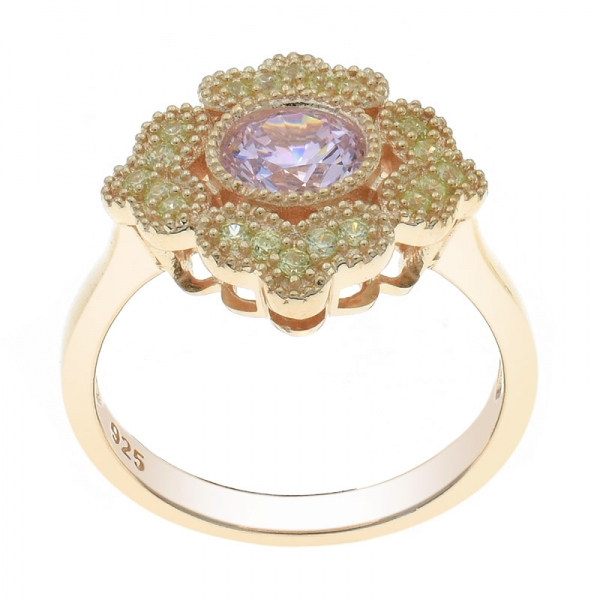 925er Rose-Gold überzogener Blumendiamant-Rosa-CZ-Ring 