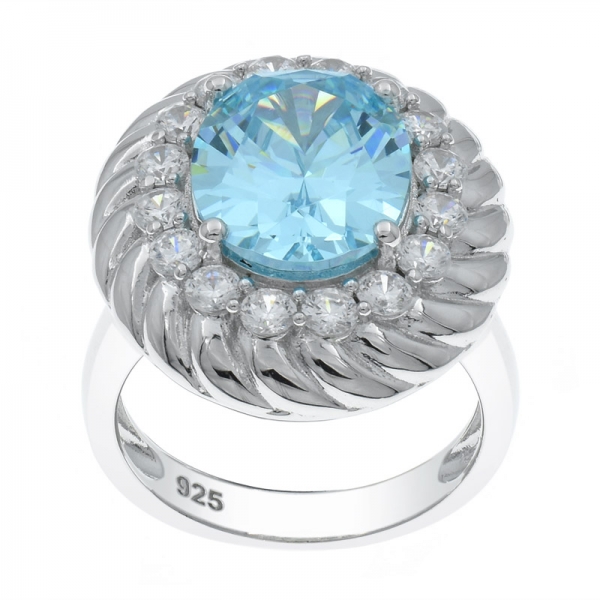 925er Silber ovale Form Aqua CZ Ring für Damen 