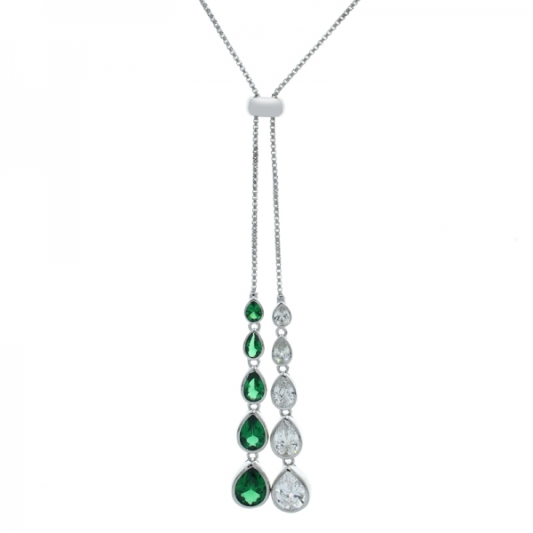 Fancy 925 Silber verstellbare Halskette mit grünen & weißen Steinen 