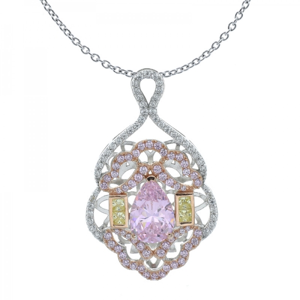 925 edle Frauen Halskette mit ausgefallener Birnenform Diamant pink cz 