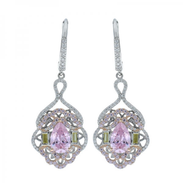 925 Silber Luxus Diamant Rosa CZ Frauen Ohrringe 