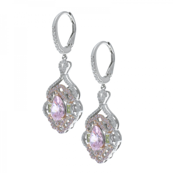 925 Silber Luxus Diamant Rosa CZ Frauen Ohrringe 