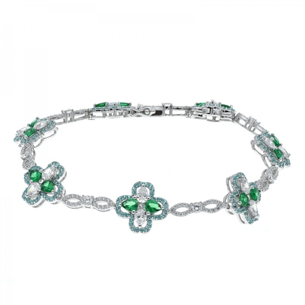 925 Silber grün nano & weiß cz vier Kleeblatt Armband 