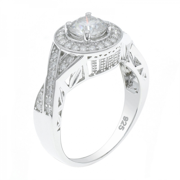 925 Silber weißer CZ Ring mit Kreuzband 