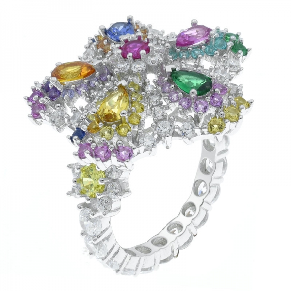 925 Sterling Silber Ewigkeit Multicolor Blume Schmuck Ring 