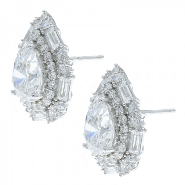 China 925 Sterling Silber Doppel Birne Form weiße Zirkonia Ohrringe 