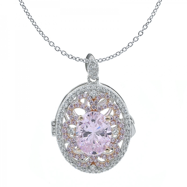 Diamant-Rosa cz 925 Sterling Silber Medaillon Schmuck Anhänger 