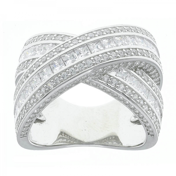 925er Sterlingsilber-Ring mit kreuzförmigen Ringen und klaren Steinen 