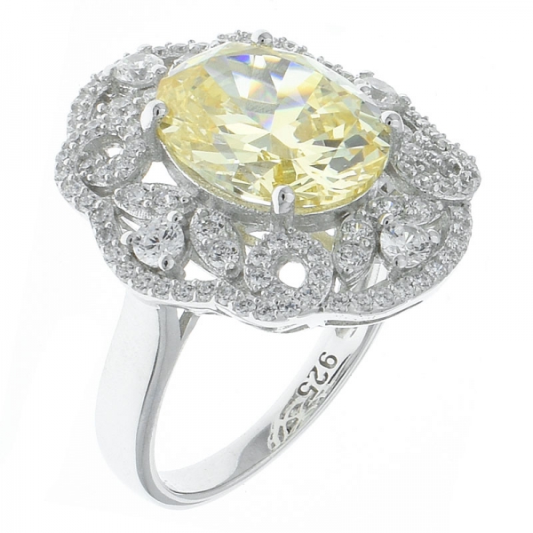 ausgefallener, handgearbeiteter Filigranring aus 925er Silber mit Diamant, gelb, cz 