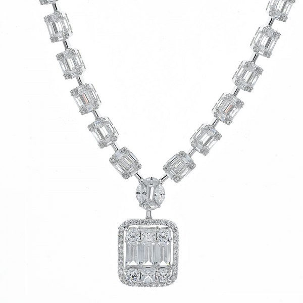 Baguette-Cluster-Link-Halskette aus 925er Sterlingsilber für Damen 