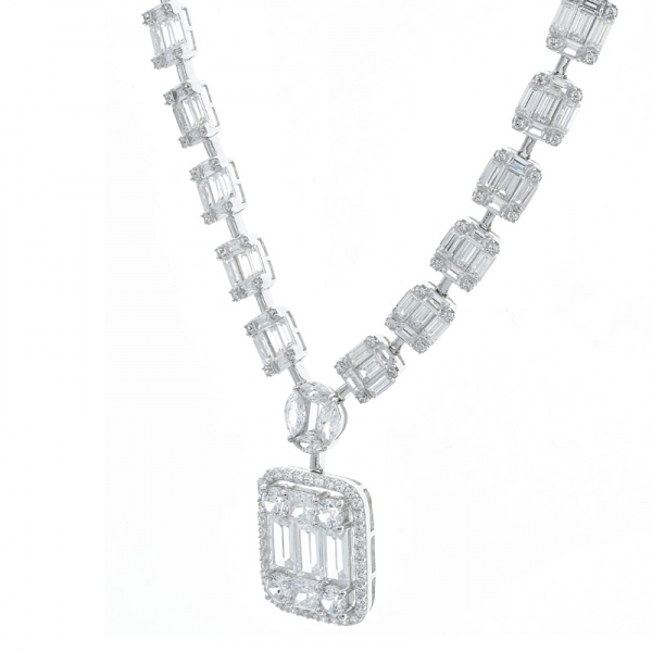 Baguette-Cluster-Link-Halskette aus 925er Sterlingsilber für Damen 