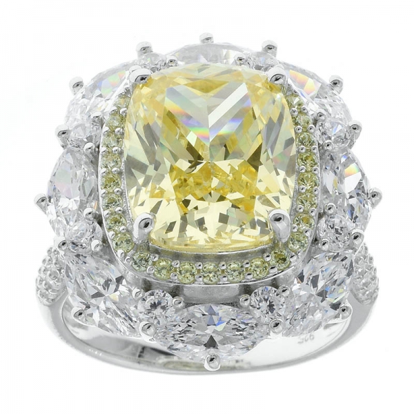 Diamantring aus 925er Sterlingsilber, vierzackiger Diamant, cz floral 