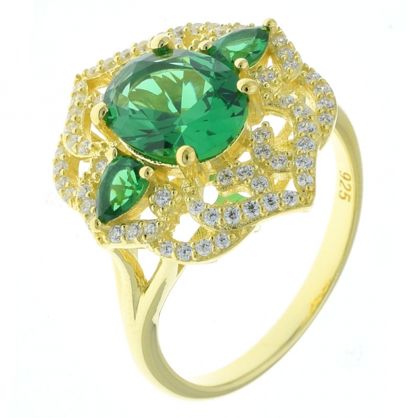 Fantastischer 925 Sterling Silber Spitze Blumenschmuck Ring mit grünem Nano 