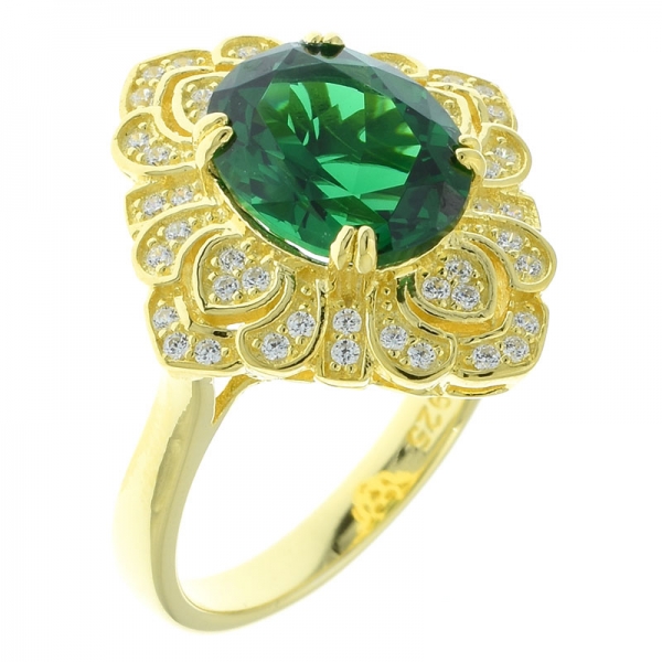 925 Sterling Silber Spitze Blumen Ring Schmuck mit grüner Nano 
