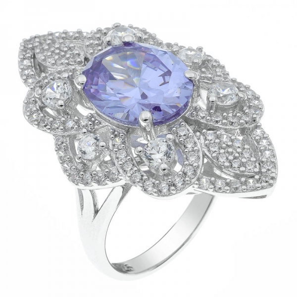 925 Sterling Silber rhodinierter filigraner Ring mit Lavendel cz 