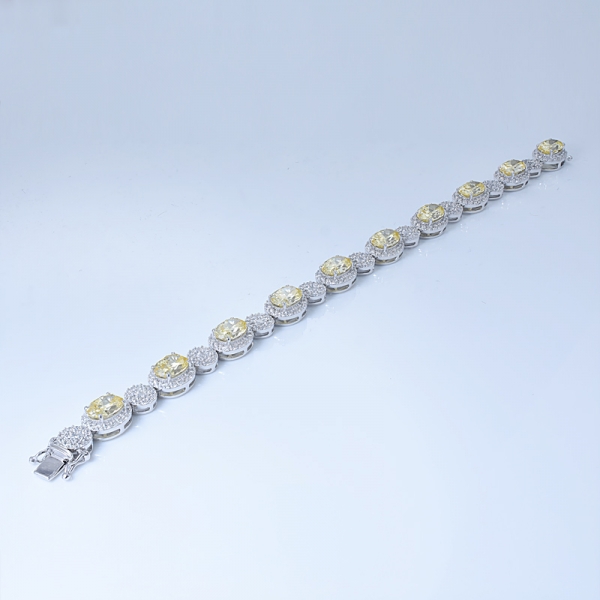 Abwechselndes ovales Armband aus 925er Sterlingsilber mit Diamanten und Gelb cz 