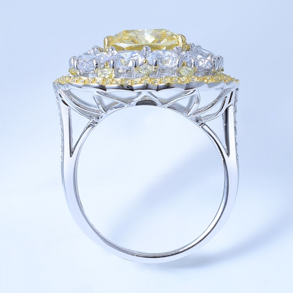 Ring aus 925er Sterlingsilber mit zwei Halo-Blumen und Diamanten in Gelb cz 