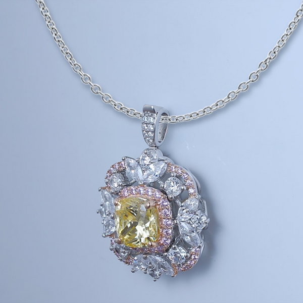 925er Sterlingsilber-Blumenschmuck mit Diamanten in Gelb 