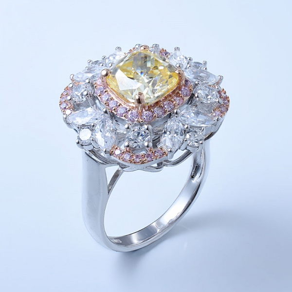 925er Sterlingsilber-Blumenschmuck mit Diamanten in Gelb 