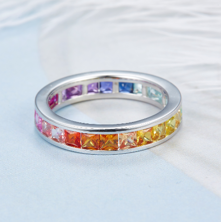 Großhandel 925 Sterling Silber Prinzessin geschnitten Regenbogen Farbe Ring Einstellungen für Frauen 