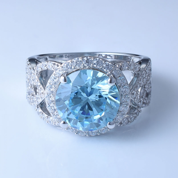 925 Sterling Silber Ring mit klarem Aqua CZ für Frauen 