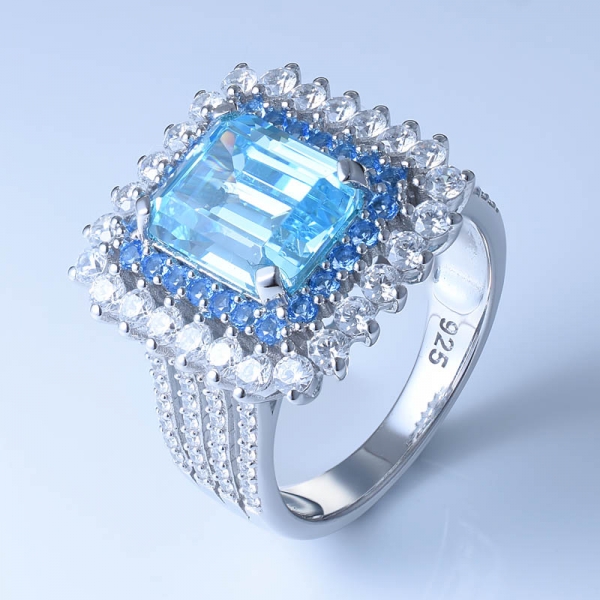 925 Sterling Silber Ring mit luxuriösem Aqua CZ für Frauen 