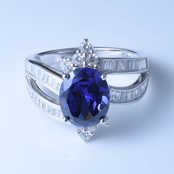 925 Sterling Silber Ring mit Brillant Tansanit CZ für Frauen 