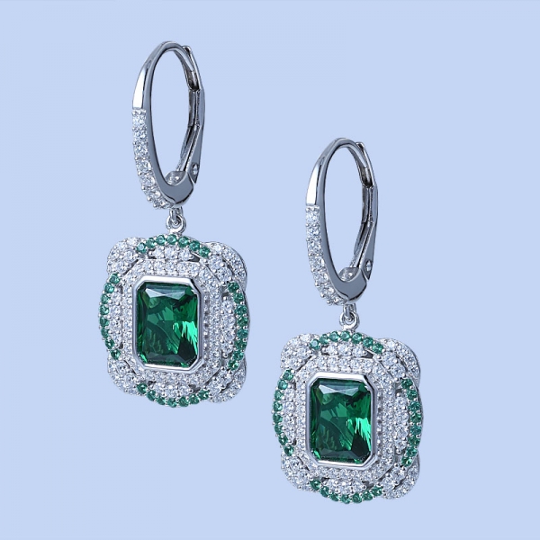 Klassische Ohrringe aus 925er Sterlingsilber mit klarem grünem Nano- / Diamantrosa cz 