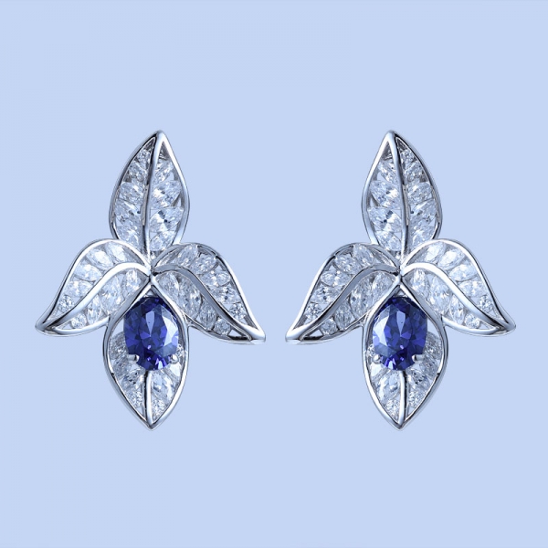 925 Sterling Silber vierblättrige Ohrringe in Kombinationsform mit Tansanit cz 
