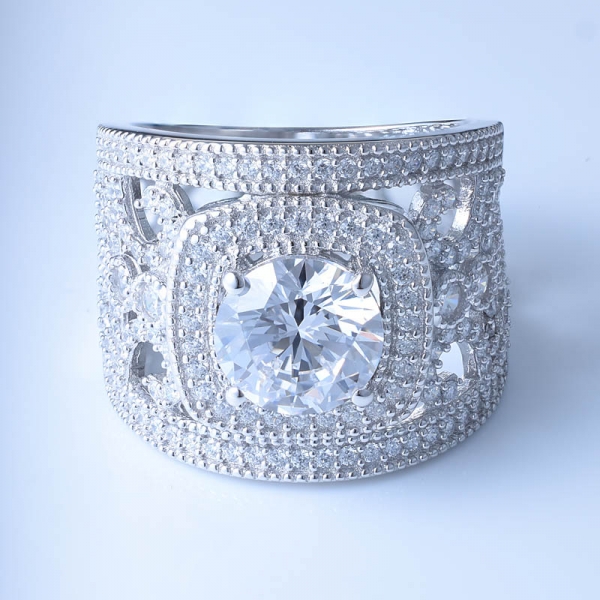 Luxuriöse Ringfassung aus 925er Sterlingsilber mit weißem Zirkonia 