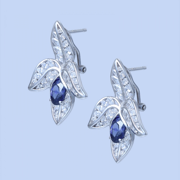 925 Sterling Silber vierblättrige Ohrringe in Kombinationsform mit Tansanit cz 