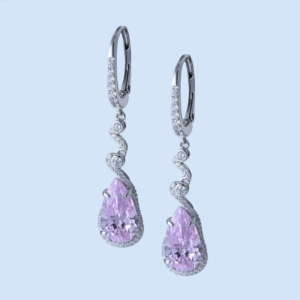 Birne rosa Diamant Simulans Rhodium über Silber Ohrringe für Damen 