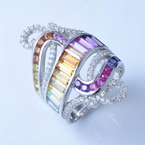 Großhandel Baguette Regenbogen Farbe Korund Vintage Engagement Silber Ringe 